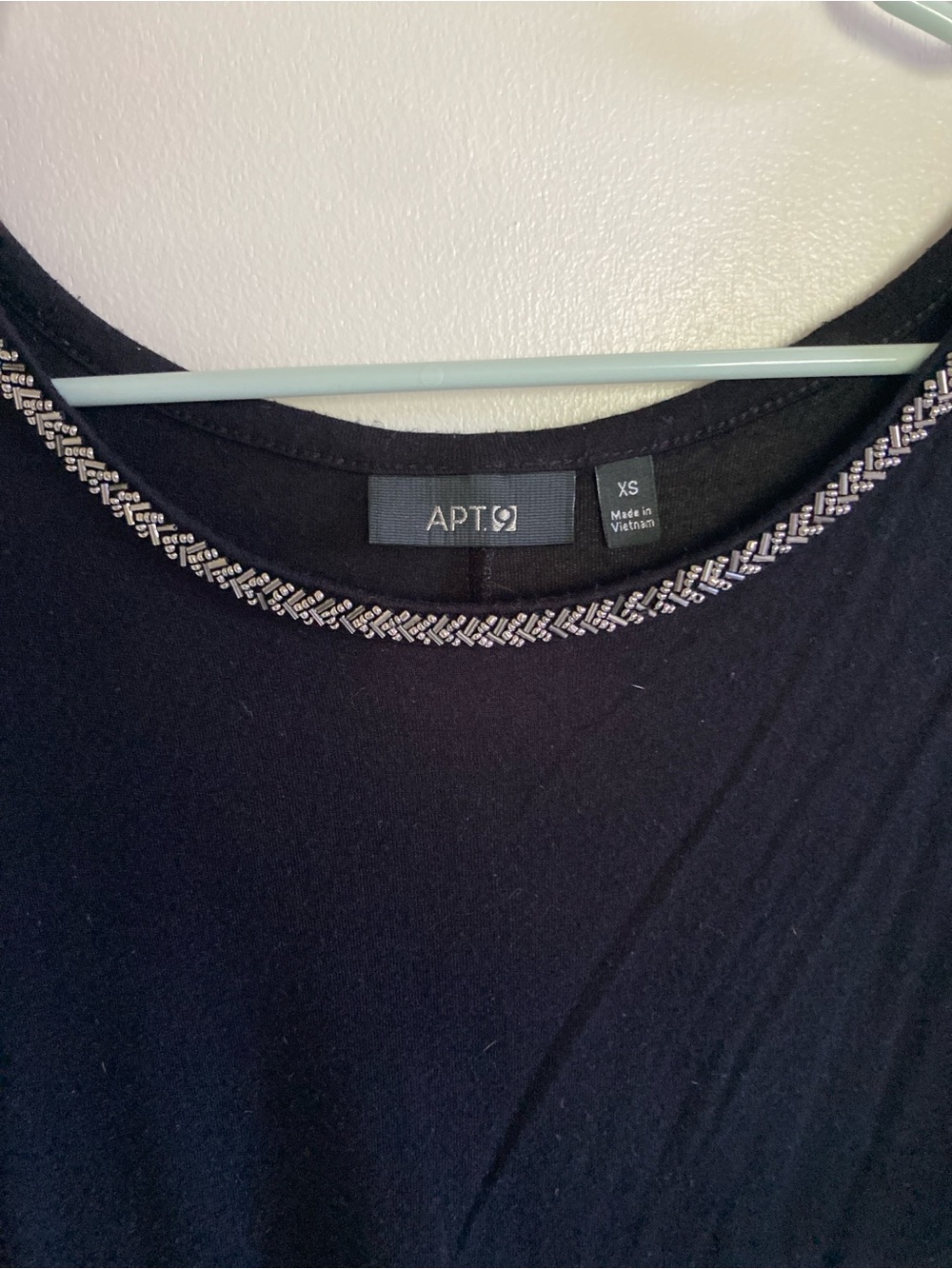Apt. 9 Black 3/4 Sleeve Tee with Beaded Neckline